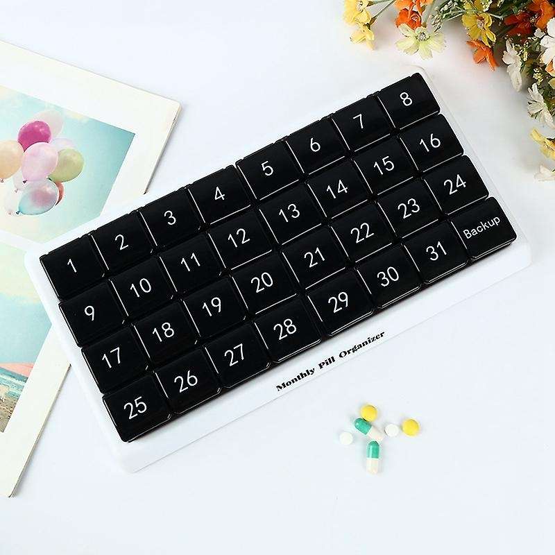 Monthly Pill Organizer 31 Compartments, Pill Organizer,black