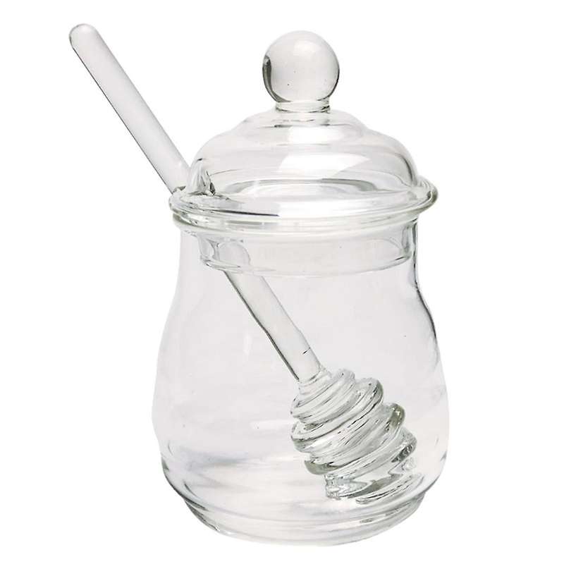 Glass Honey Jar Glass Honey Pot with Dipper & Lid Jar Container 250ml