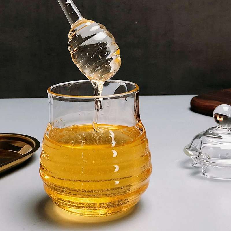 Glass Honey Jar Glass Honey Pot with Dipper & Lid Jar Container 250ml