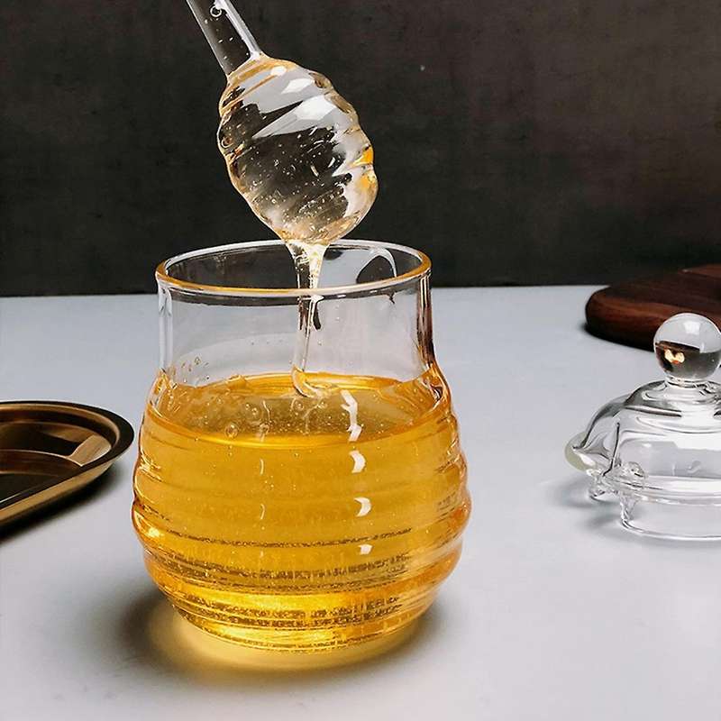 Glass Honey Jar Glass Honey Pot with Dipper & Lid Jar Container 250ml