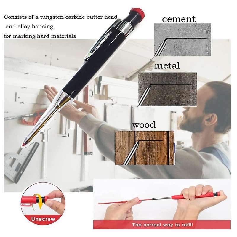 Metal Solid Carpenter Pencil with 12 Refill Deep Hole Pencil Blue