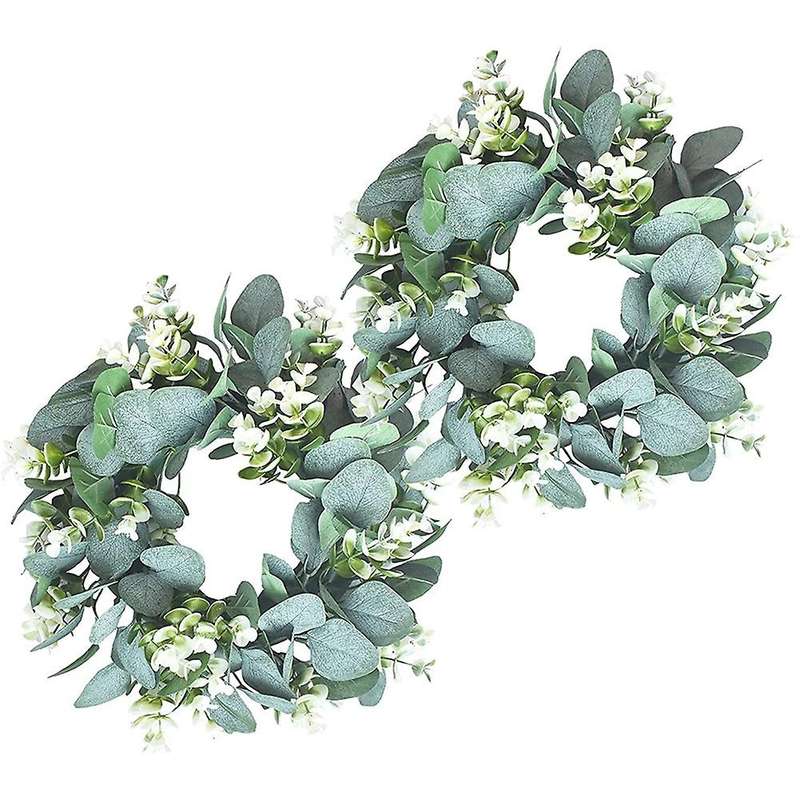 2 Pack Green Eucalyptus Wreath Round Wreath Artificial Wreath