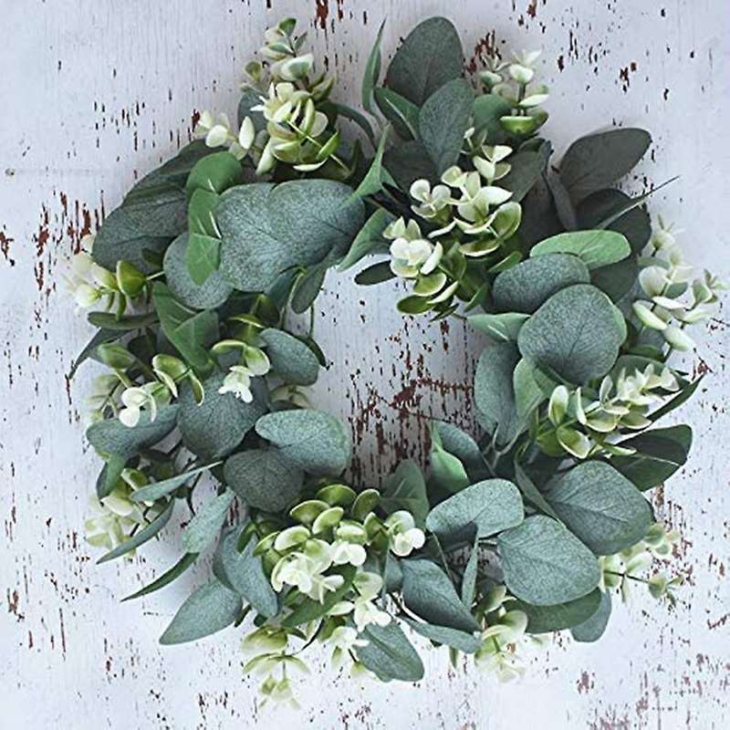 2 Pack Green Eucalyptus Wreath Round Wreath Artificial Wreath