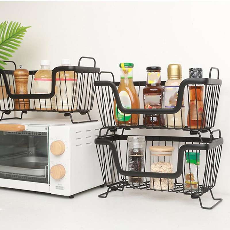 Stackable Storage Basket Kitchen Table Multi-layer Rack(white)