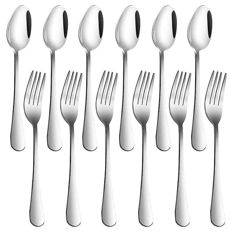 Set Of 12, Stainless Steel Dinner Forks (8 Inch) and Spoons (7 Inch)