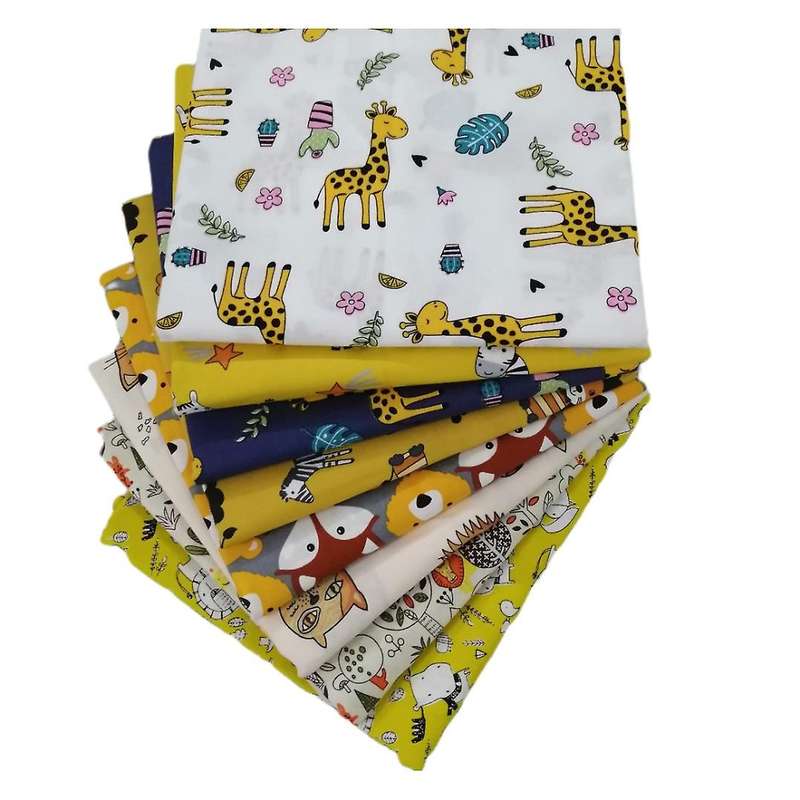 8 Pcs Print Pure Cotton Fabric Cartoon Animals Sewing Diy Craft