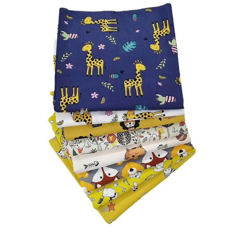 8 Pcs Print Pure Cotton Fabric Cartoon Animals Sewing Diy Craft