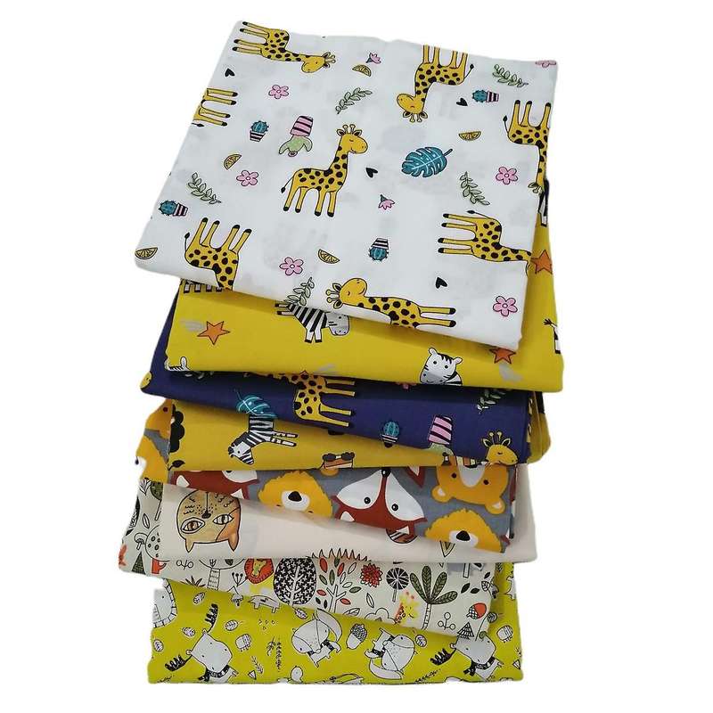 8 Pcs Print Pure Cotton Fabric Cartoon Animals Sewing Diy Craft
