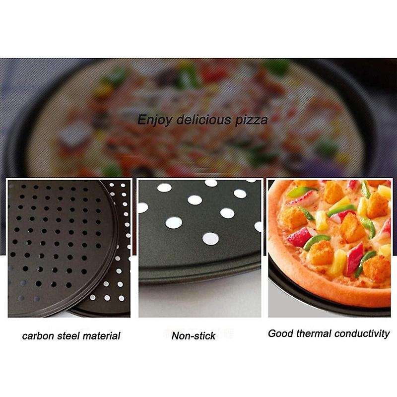 2pc 10-inch Perforated Pizza Pan Carbon Steel Non-stick Coating