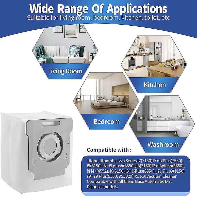 8 Pack Vacuum Bags Compatible Replacement for Irobot Roomba I3,i4,i6