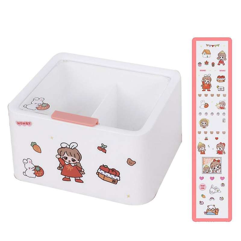 Girl's Heart Cotton Swab Storage Box Cute Makeup Remover White