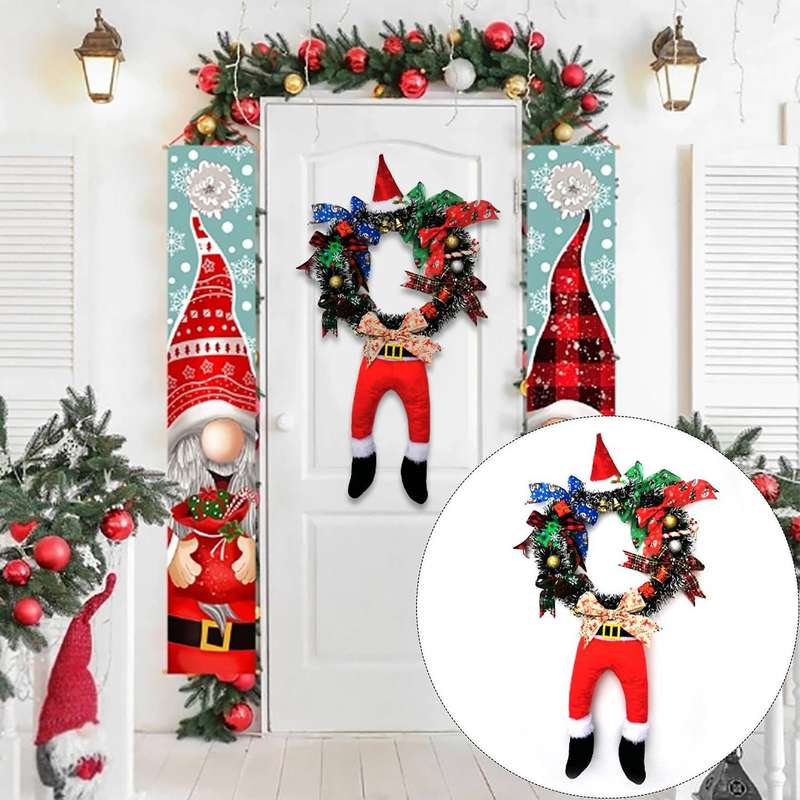 Artificial Christmas Decoration Funny Santa Claus Wreath Hanging A