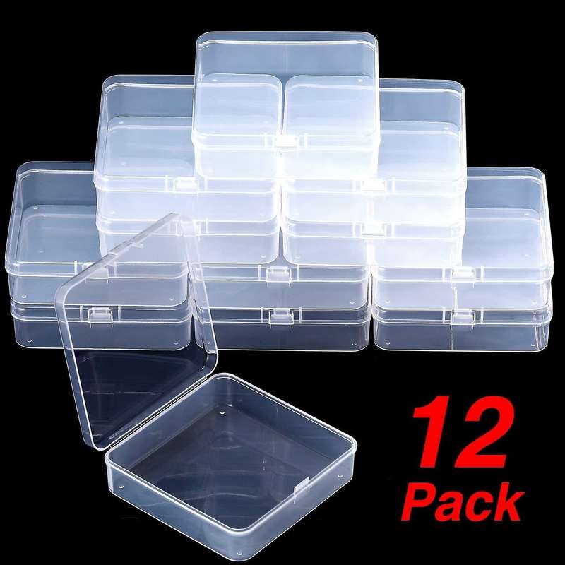 12 Pack Clear Plastic Beads Storage Containers Box with Hinged Lid