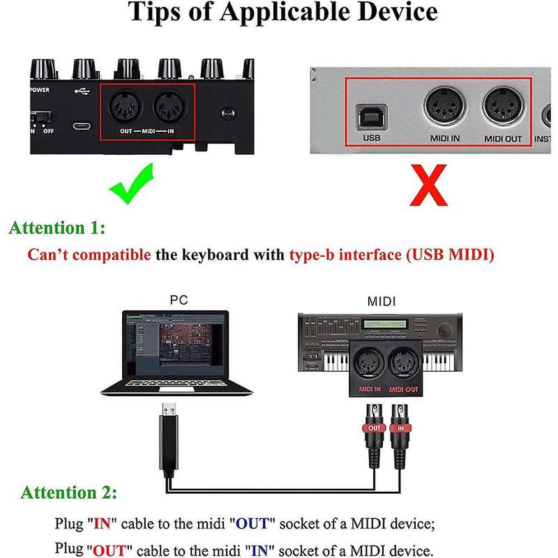 Usb Midi Cable Converter for Pc to Piano Keyboard In Studio 6.5ft