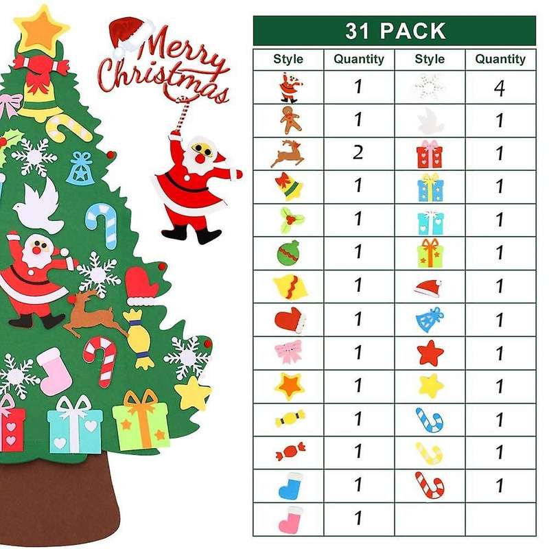 Diy Felt Christmas Tree Kids Craft Set, Wall Hanging Detachable Felt