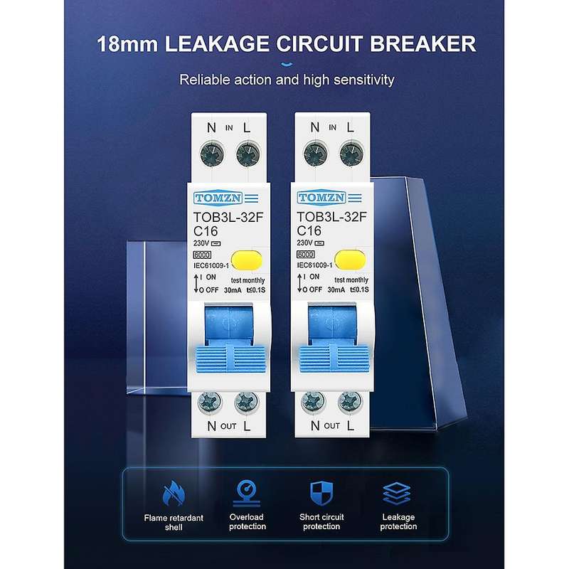 Tomzn Residual Current Differential Automatic Circuit Breaker, 16a