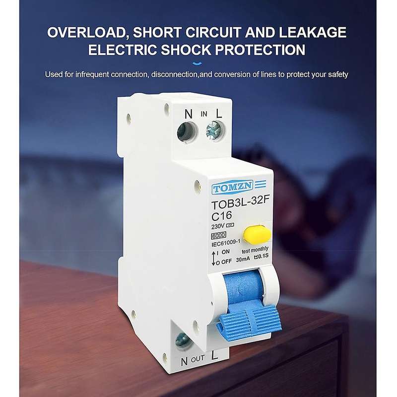 Tomzn Residual Current Differential Automatic Circuit Breaker, 16a