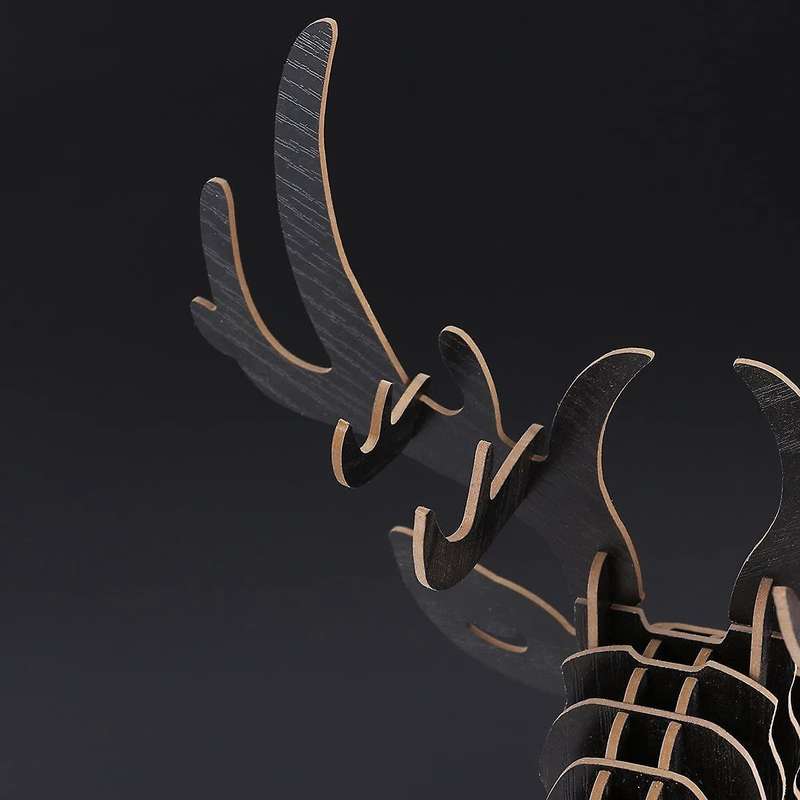 3d Wood Carving Deer Head Decoration Wall and Hook Door - Black