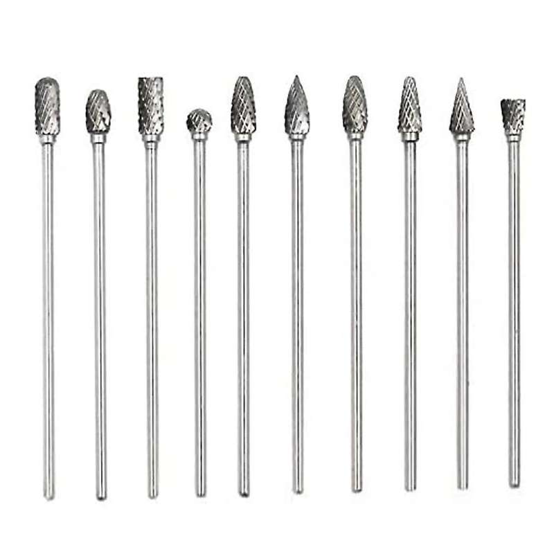10pc 4 Inch Long Double Cut Tungsten Solid Carbide Rotary Burrs Set