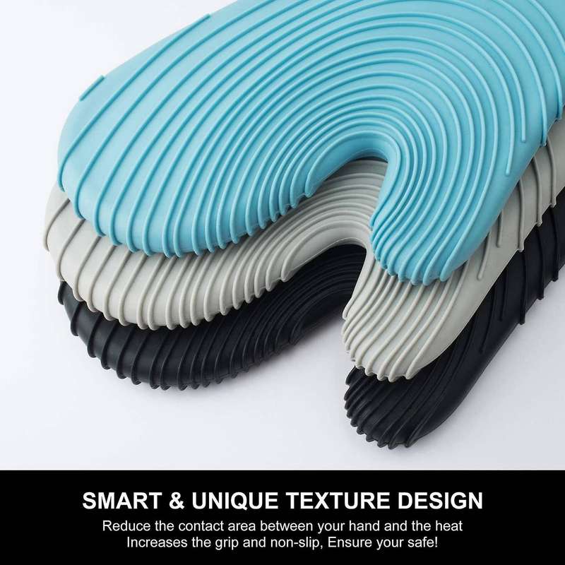 Silicone Oven Heat Resistant Thick Gloves 1 Pair with 1 Brush-black
