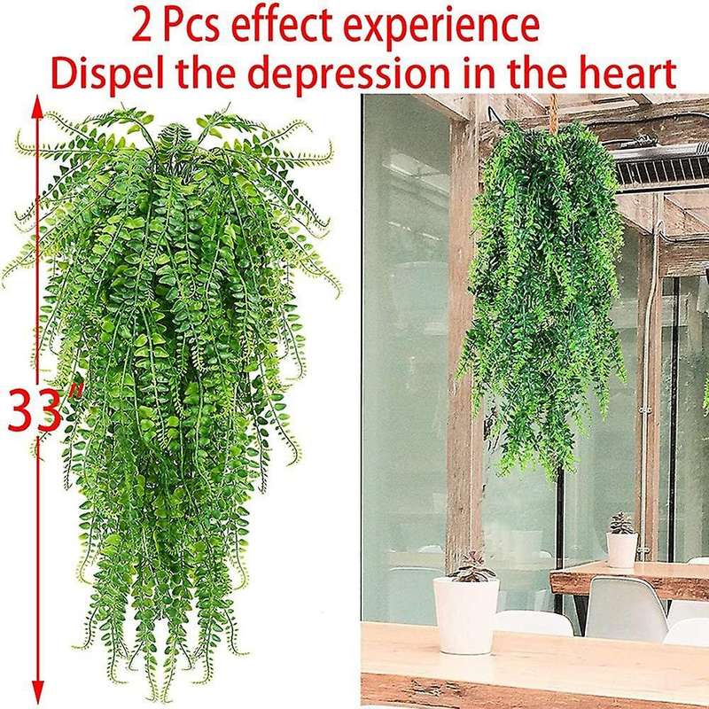 3 Pcs Artificial Hanging Ferns Plants Vine Hanging Plants(green)