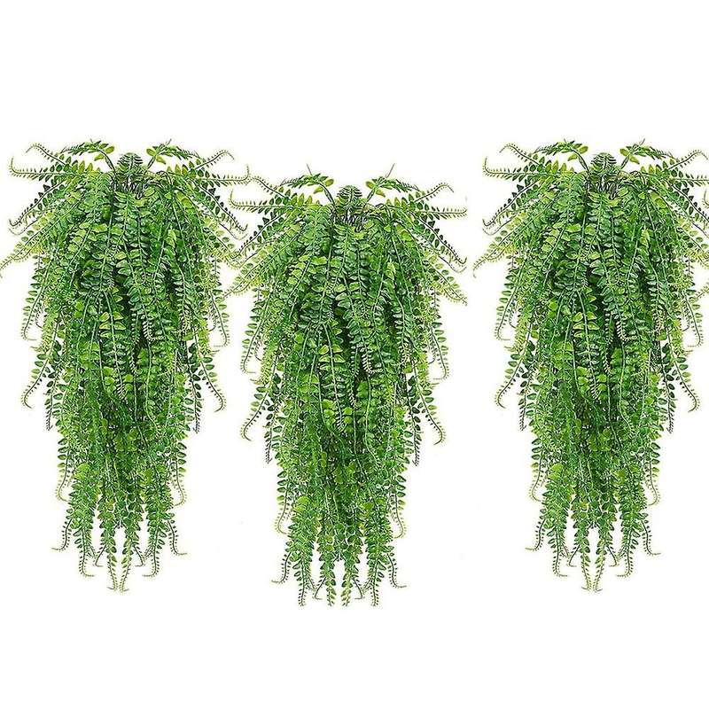 3 Pcs Artificial Hanging Ferns Plants Vine Hanging Plants(green)