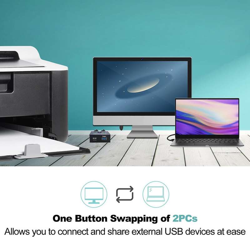 2 In 1 Out Usb Switcher for 2 Computers Share 1 Usb Devices Printer