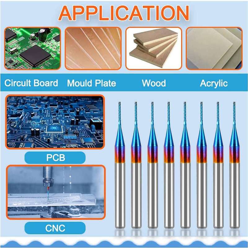 10pcs 0.6mm Carbide End Mill Cutter,super Nano Blue,1/8 Inch Shank
