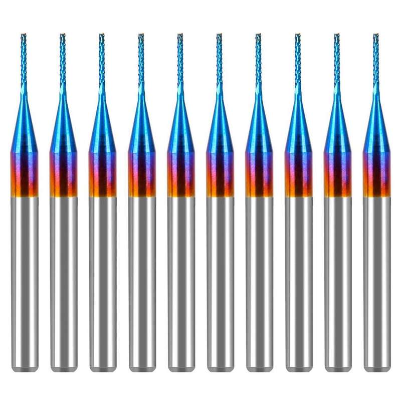 10pcs 0.6mm Carbide End Mill Cutter,super Nano Blue,1/8 Inch Shank
