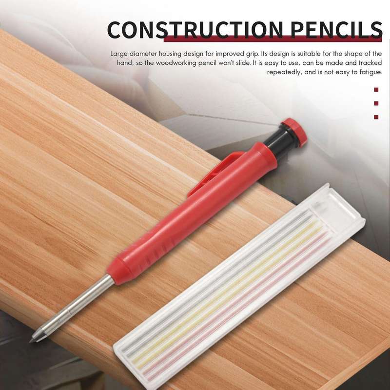 3 Pcs Solid Carpenter Pencil with 24 Pieces Leads Refills Sharpener