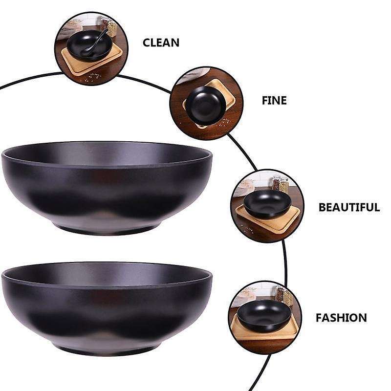 2pcs Japanese Style Ramen Bowls Stylish Food Container Black