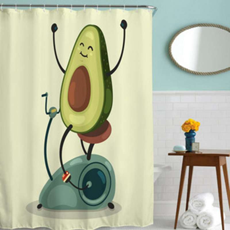 Cartoon Avocado Shower Curtain Set Novelty Avocado Home Decoration