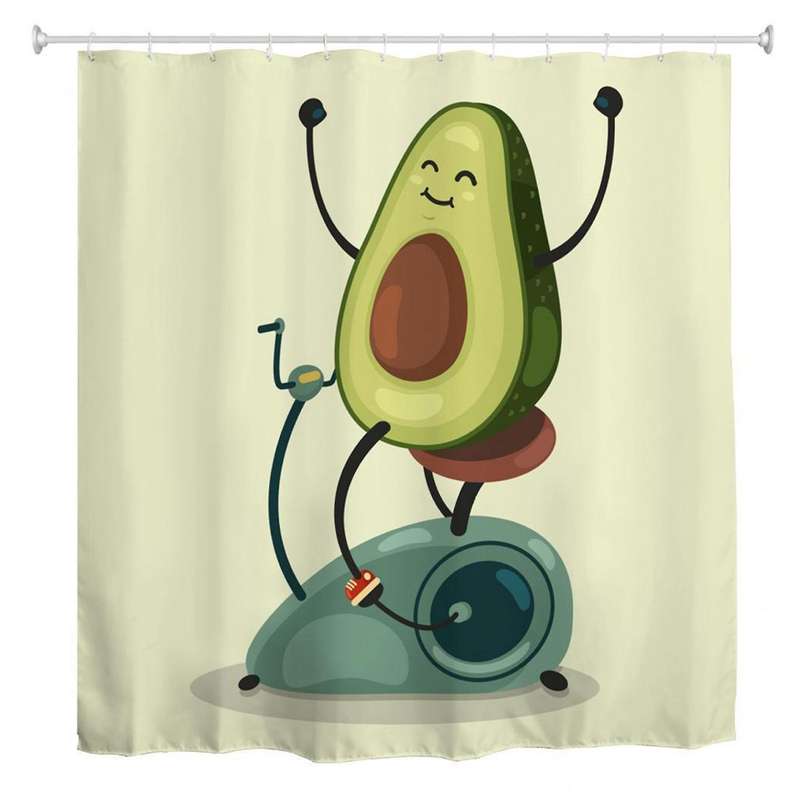 Cartoon Avocado Shower Curtain Set Novelty Avocado Home Decoration