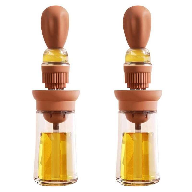 2 Refueling Bottles with Grill Brush-oil Storage Kitchen Brown