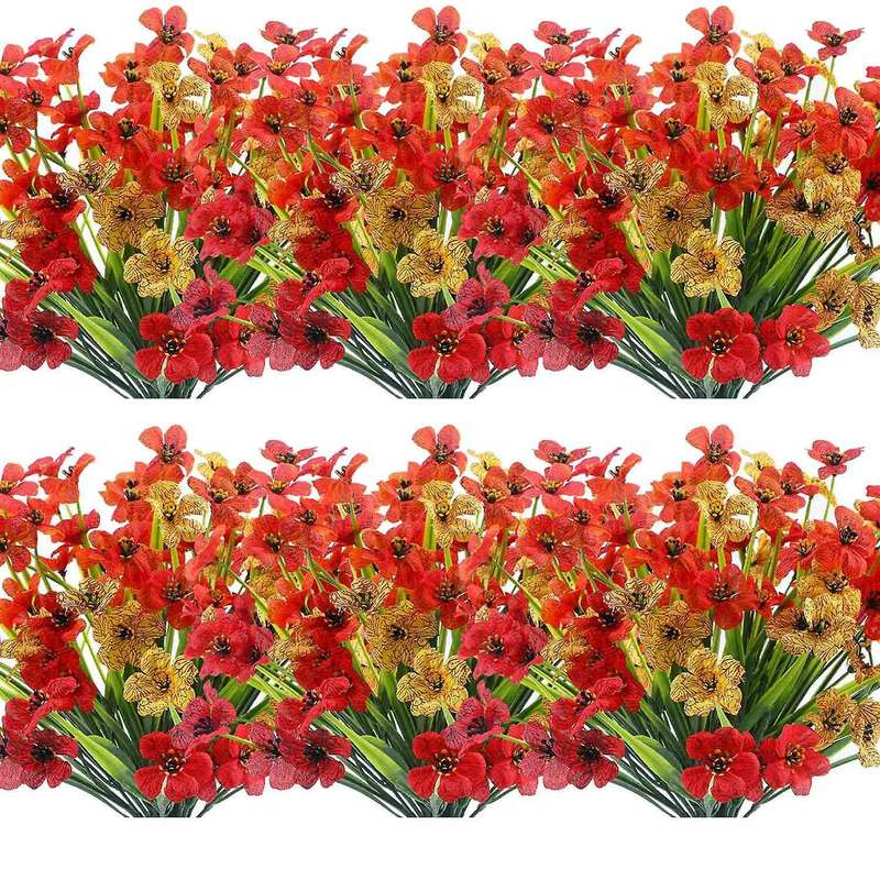 Artificial Outdoor Plants and Flowers 12 Bundles,red Yellow Orange