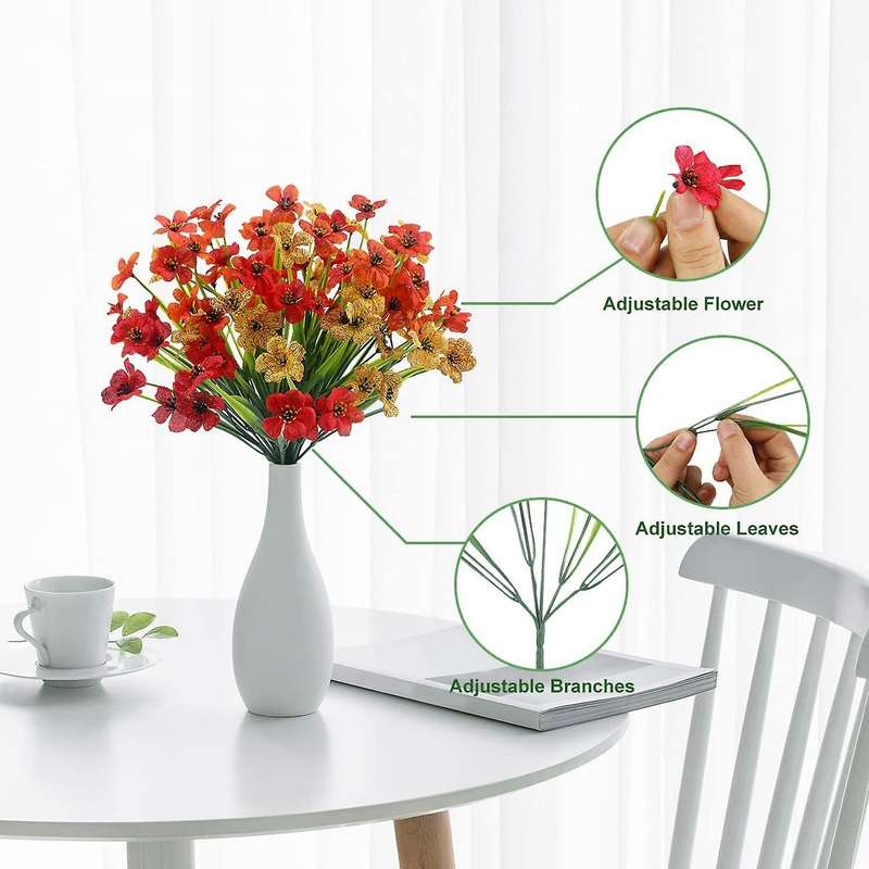 Artificial Outdoor Plants and Flowers 12 Bundles,red Yellow Orange