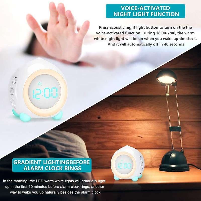 Kids Alarm Clock for Kids Color Night Light, Adjustable Blue
