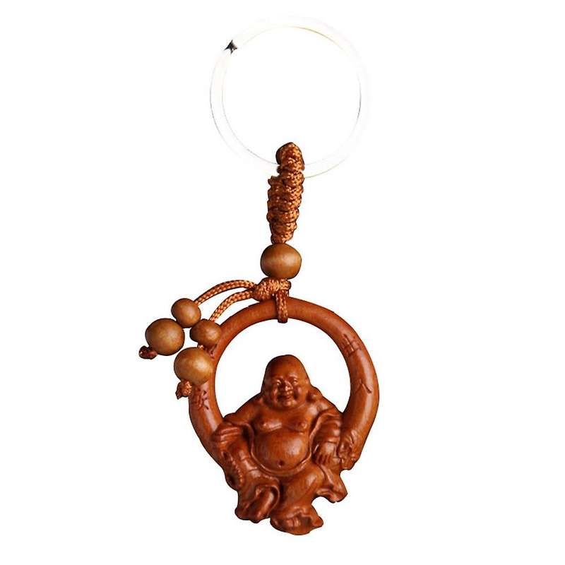 Wooden Three-dimensional Engraving Keychain Buddha Pendant for Car