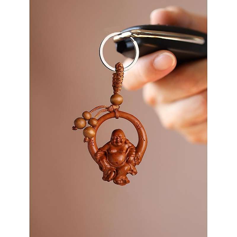 Wooden Three-dimensional Engraving Keychain Buddha Pendant for Car