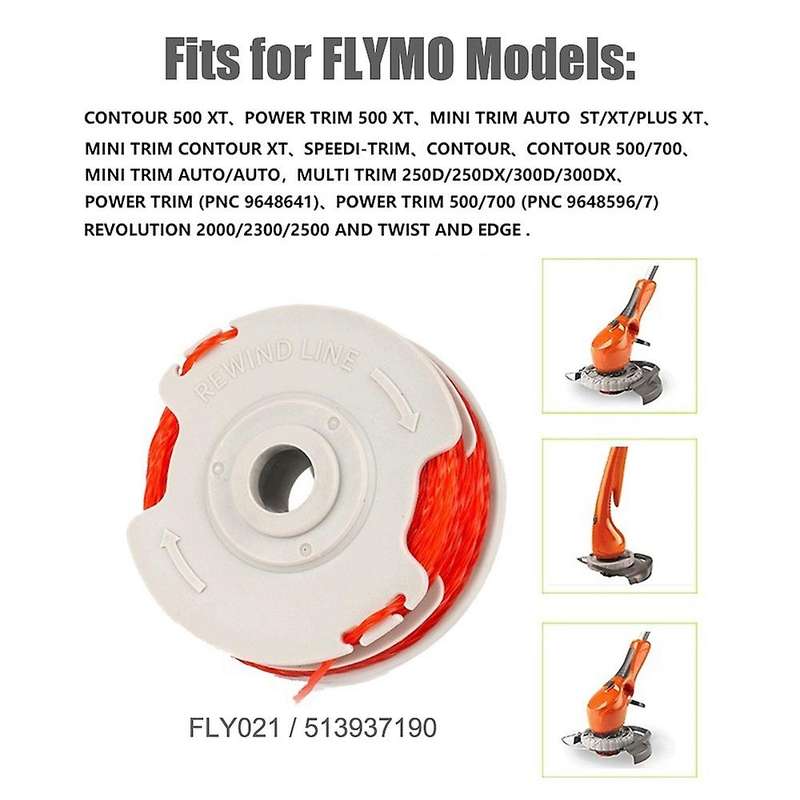 6 Pack Fly021 String Trimmer Replacement Spool & Line for Flymo