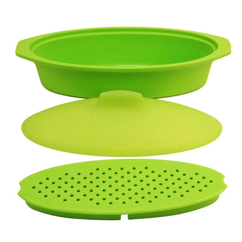 Microwave Steamer Silicone Steamer with Handle for Meal Prep- Pink