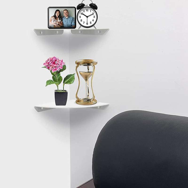 2pcs Acrylic Corner Shelf Floating Wall Storage Display Holder,white