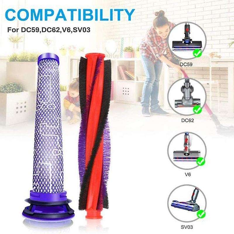 3 Pack Filters and 1 Pack Brush for Dyson V6 Dc59 Dc62 Vacuum Cleaner