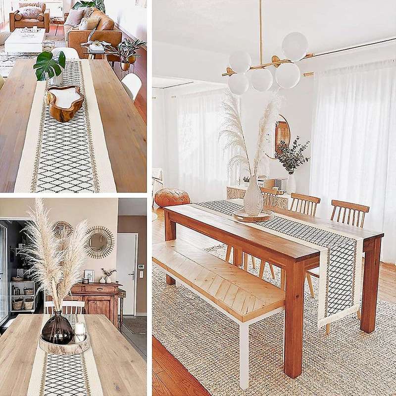Bohemian Dining Table Runner - Jute Burlap Natural Table Runner
