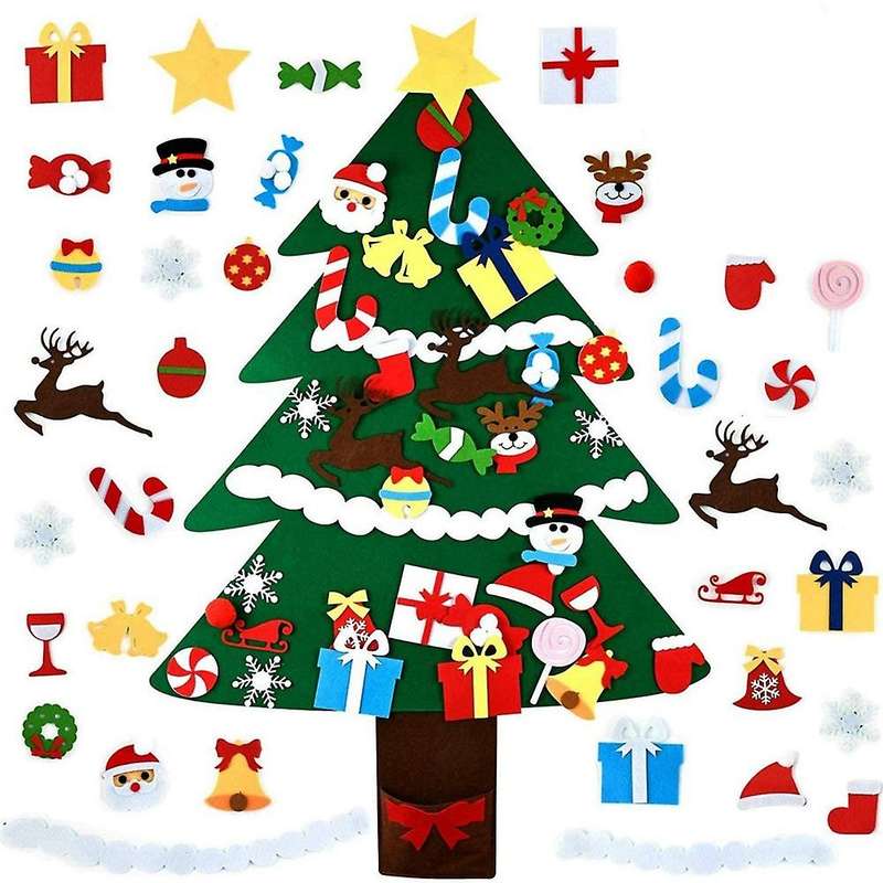 Diy Felt Christmas Tree Set for Kids, Home Wall Hanging Decorations