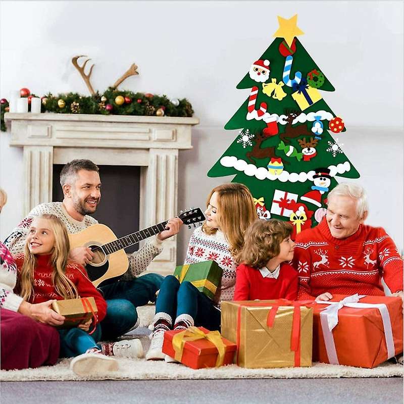 Diy Felt Christmas Tree Set for Kids, Home Wall Hanging Decorations