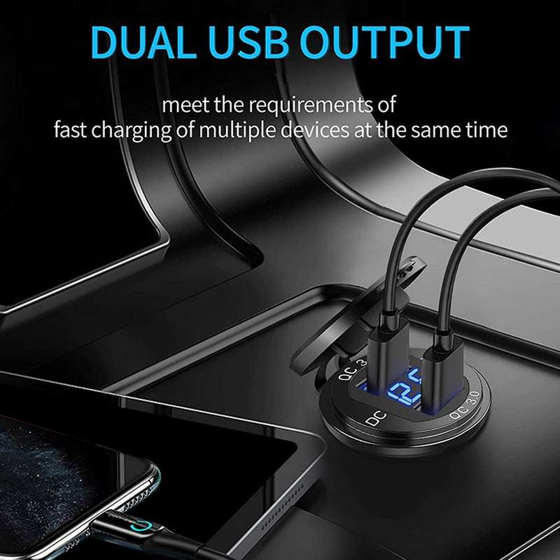 Qc3.0 Car Dual Usb Port Charger Socket with Switch for Marine C