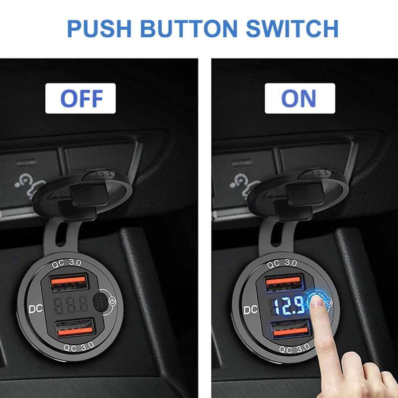 Qc3.0 Car Dual Usb Port Charger Socket with Switch for Marine C
