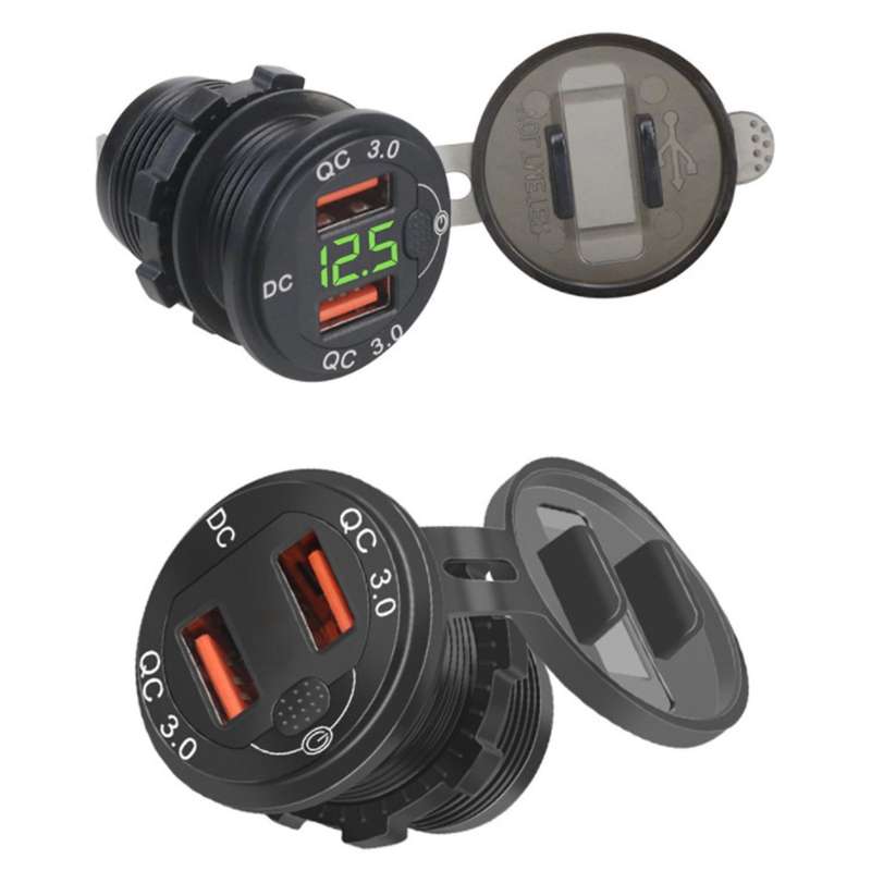 Qc3.0 Car Dual Usb Port Charger Socket with Switch for Marine C