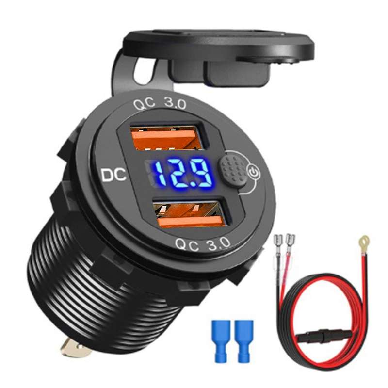 Qc3.0 Car Dual Usb Port Charger Socket with Switch for Marine C
